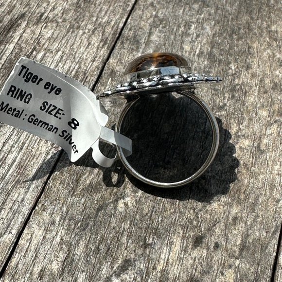 Real Tiger Eye Ring Genuine Gemstone Ornate 1.25 Inch Setting Ring Size 8 - Picture 4 of 8